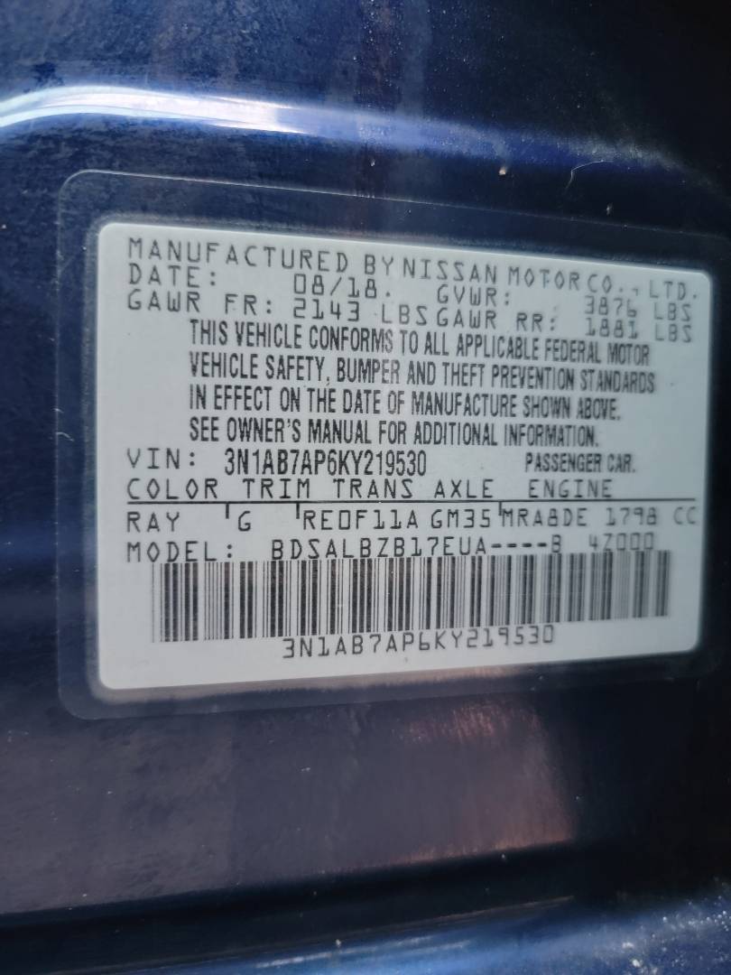 2019 NISSAN SENTRA — 85113 Miles — Lot 38125973 - Marhaba Auctions Used Cars - Image 9