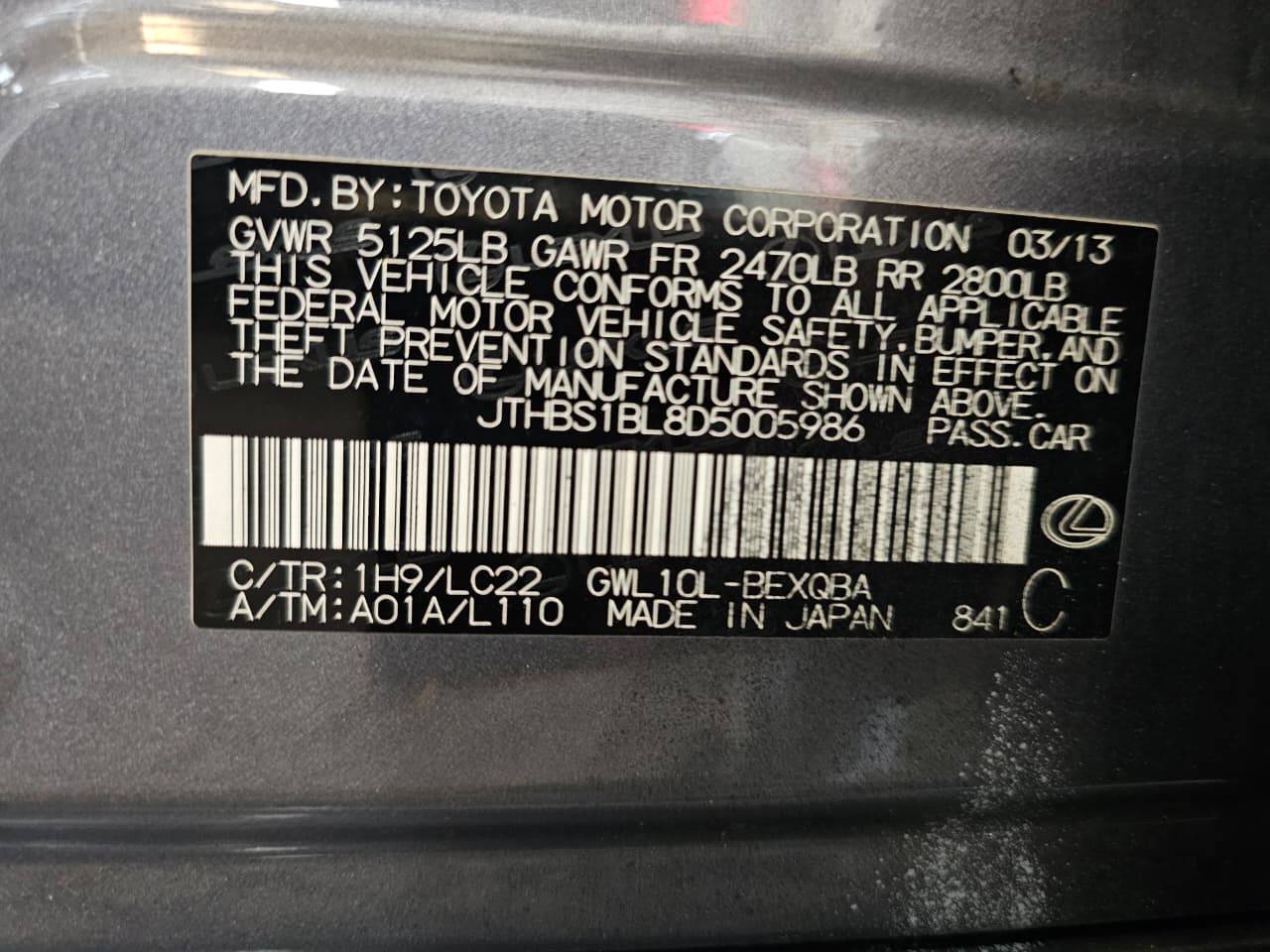 2013 LEXUS GS 450H — 202970 Miles — Lot D5005986 — Main - Marhaba Auctions Used Cars - Image 9