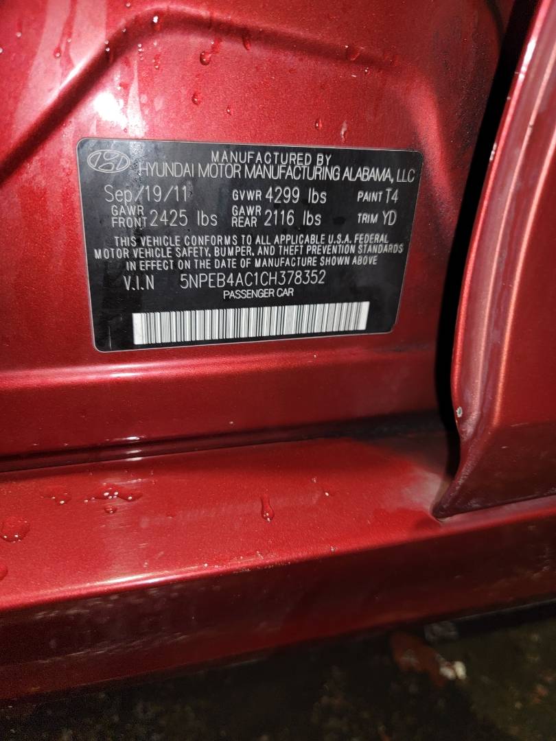 2012 HYUNDAI SONATA — 250936 Miles — Lot H378352 - Marhaba Auctions Used Cars - Image 8