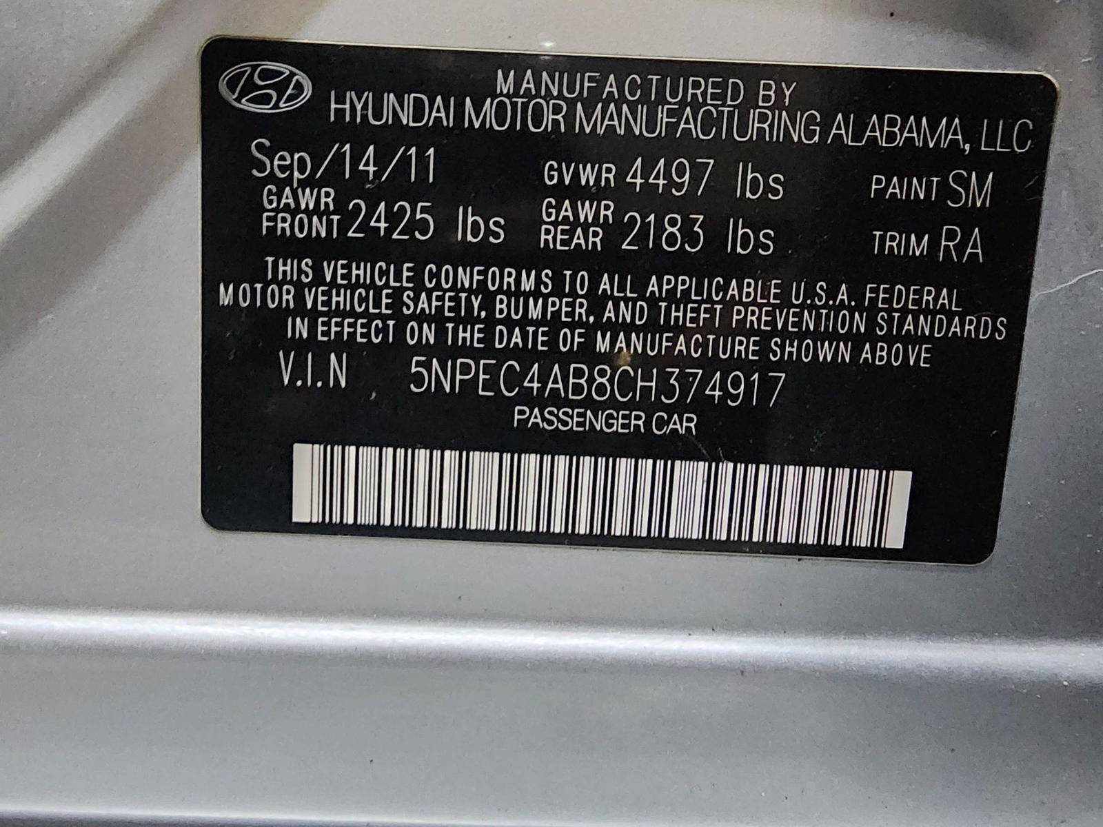2012 HYUNDAI SONATA — 118194 Miles — Lot B8CH374917 — Main - Marhaba Auctions Used Cars - Image 9