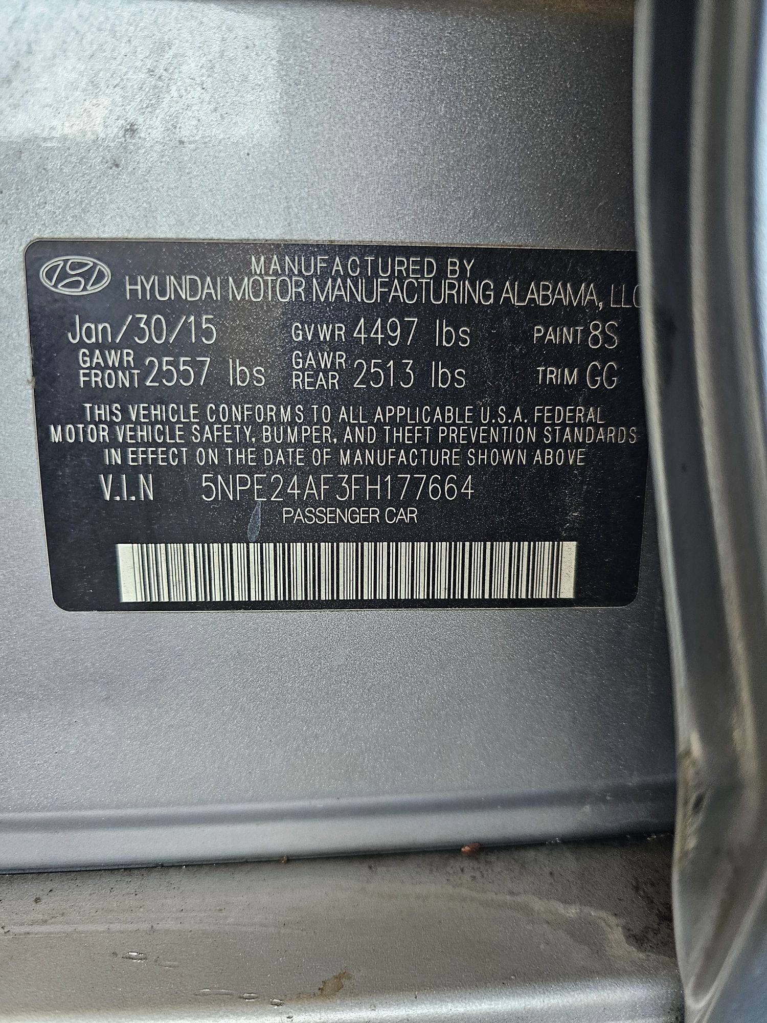 2015 HYUNDAI SONATA — 133277 Miles — Lot AF3FH177664 — Souq - Marhaba Auctions Used Cars - Image 9