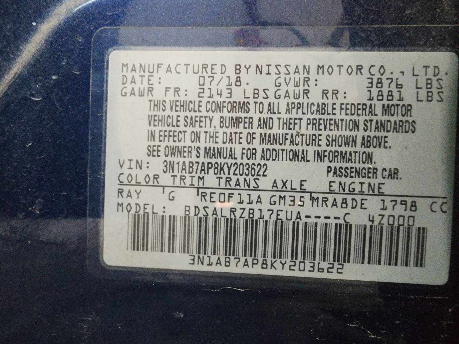 2019 NISSAN SENTRA — 81069 Miles — Lot 203622 — Al Quoz - Marhaba Auctions Used Cars - Image 10