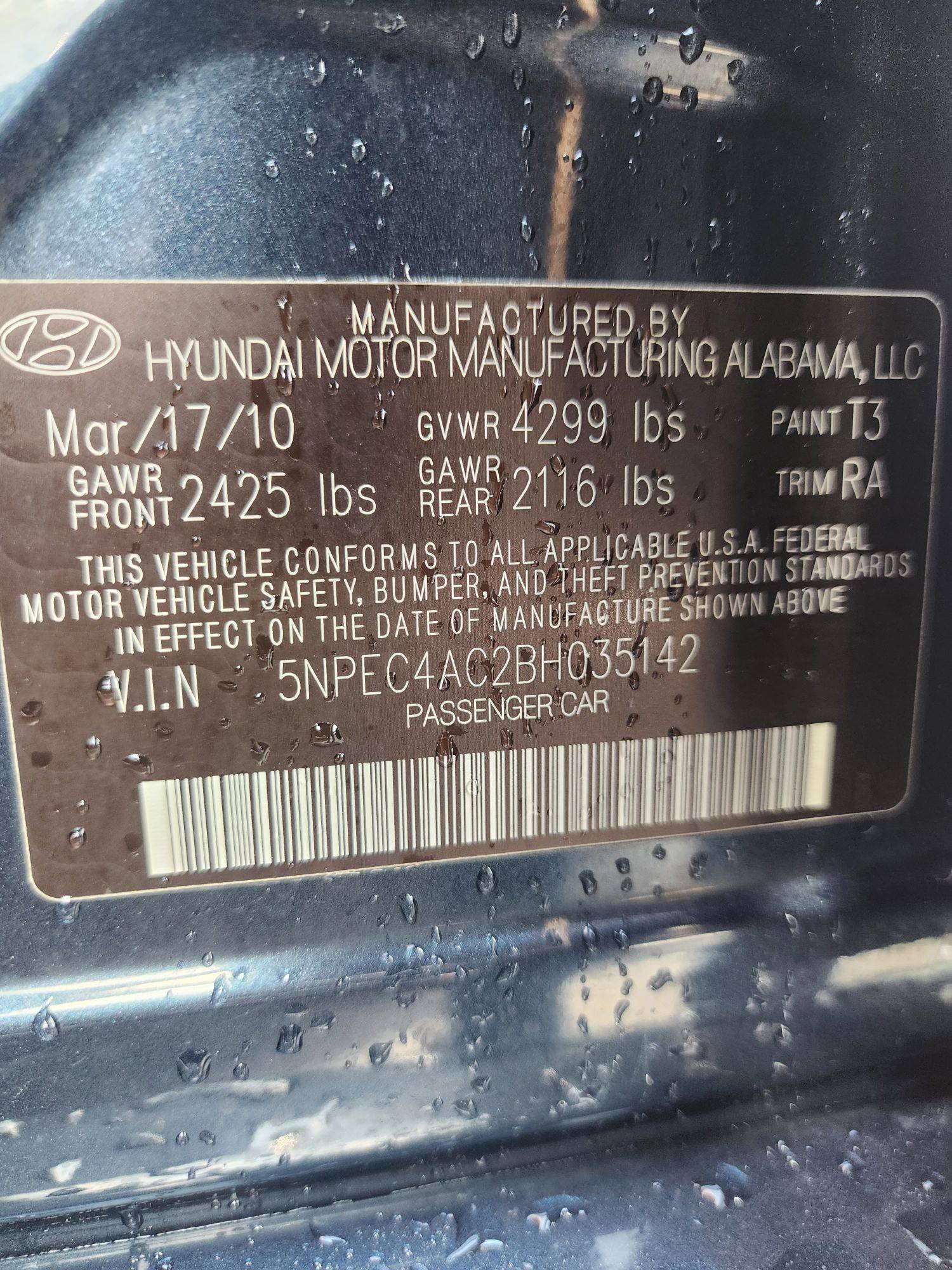 2011 HYUNDAI SONATA — 264221 Miles — Lot 37671198 - Marhaba Auctions Used Cars - Image 3