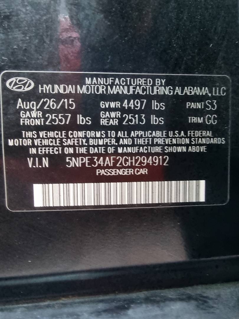 2016 HYUNDAI SONATA — 160885 Miles — Lot 215487 — Ind. 12 - Marhaba Auctions Used Cars - Image 10