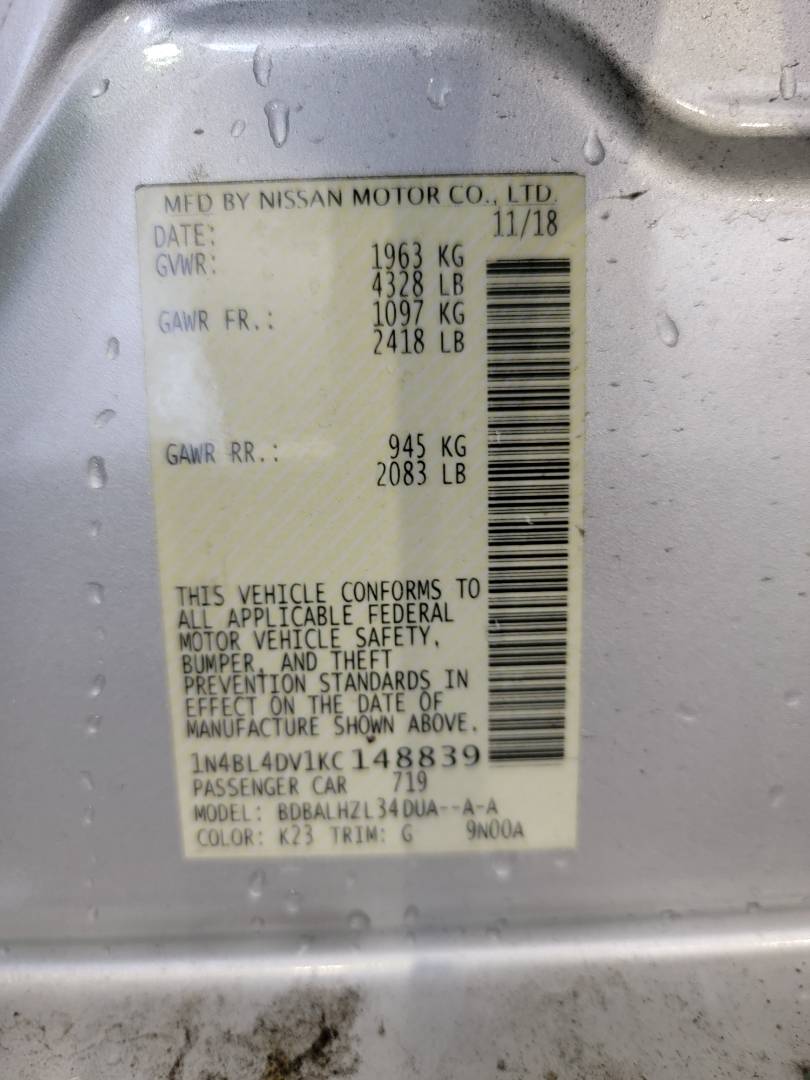 2019 NISSAN ALTIMA — 99405 Miles — Lot 43364134 - Marhaba Auctions Used Cars - Image 10