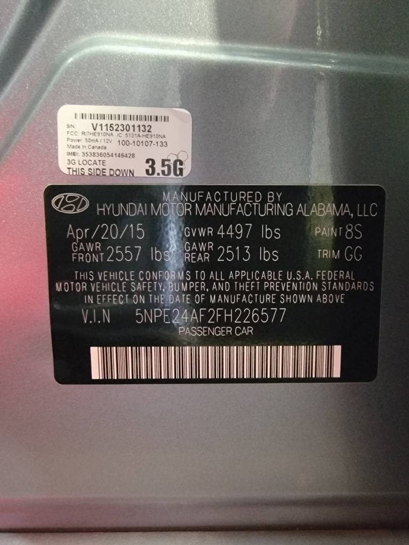 2015 HYUNDAI SONATA — 128857 Miles — Lot FH226577 — Main - Marhaba Auctions Used Cars - Image 9