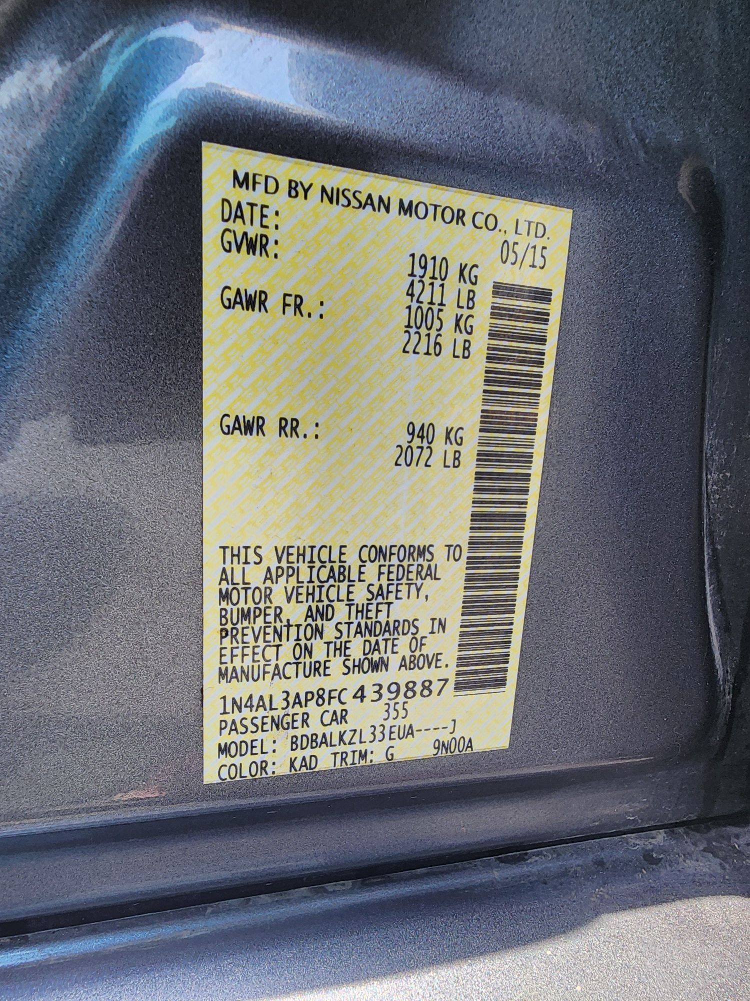 2015 NISSAN ALTIMA — 215754 Miles — Lot 45922684 — Souq - Marhaba Auctions Used Cars - Image 9