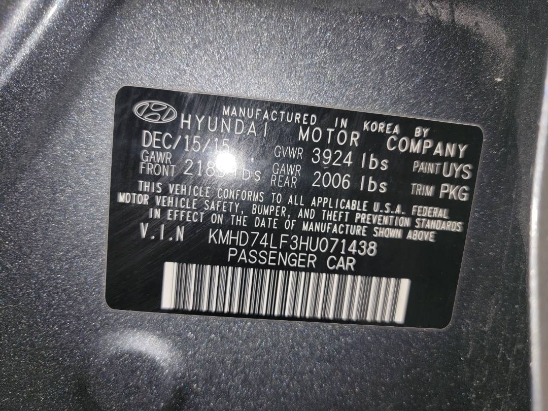 2017 HYUNDAI ELANTRA — 132511 Miles — Lot U071438 - Marhaba Auctions Used Cars - Image 9