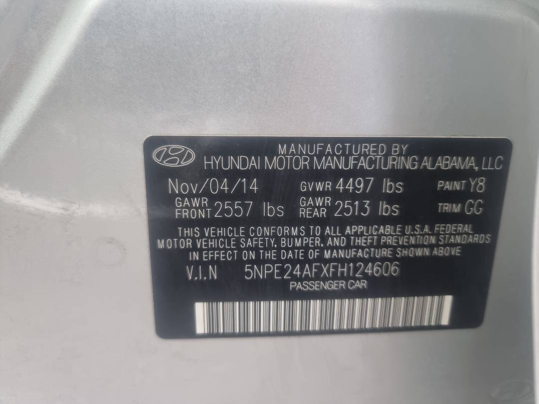 2015 HYUNDAI SONATA — 135495 Miles — Lot 124606 — Ind. 12 - Marhaba Auctions Used Cars - Image 8