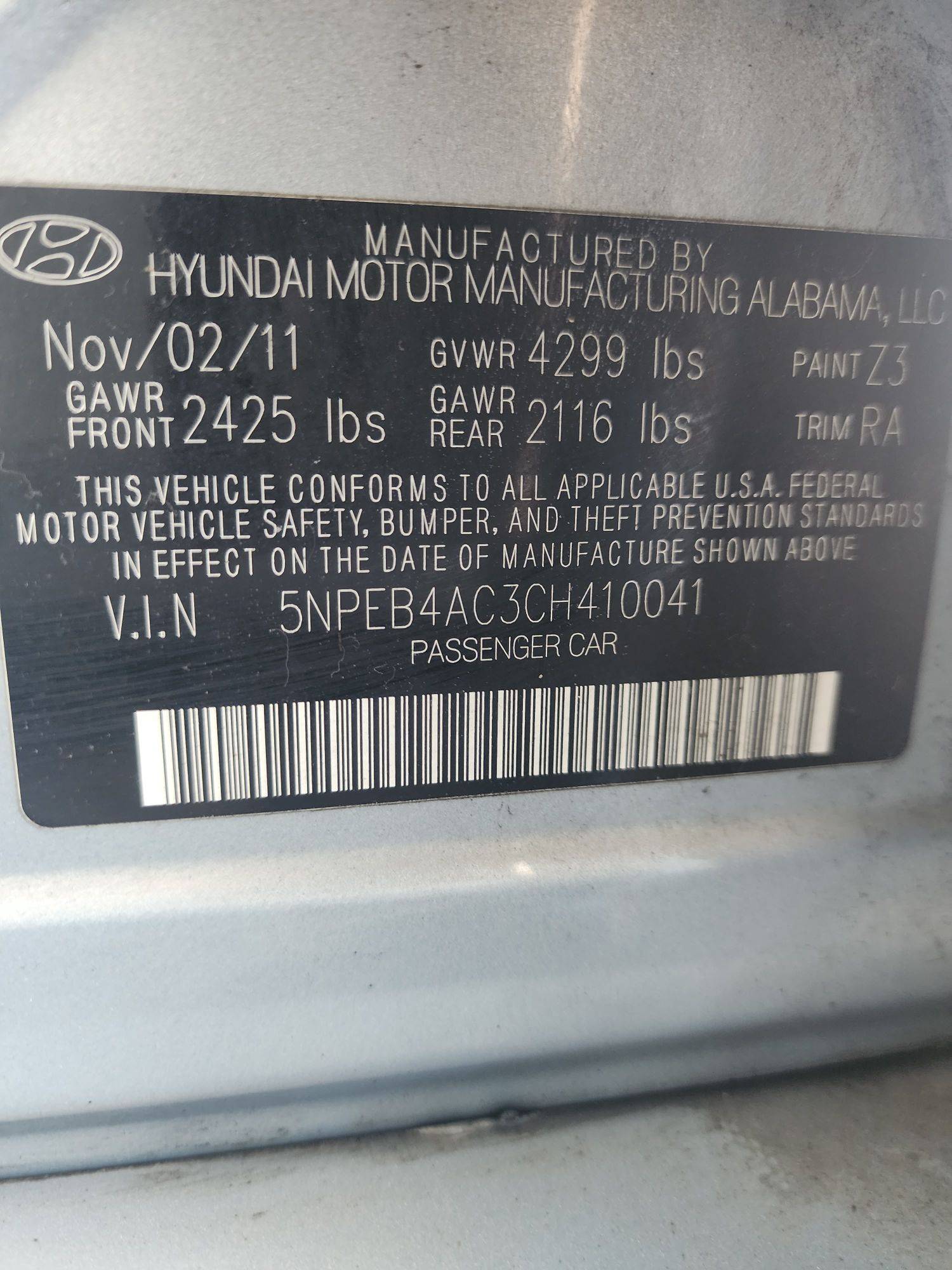 2012 HYUNDAI SONATA — 136954 Miles — Lot 72238913 - Marhaba Auctions Used Cars - Image 3