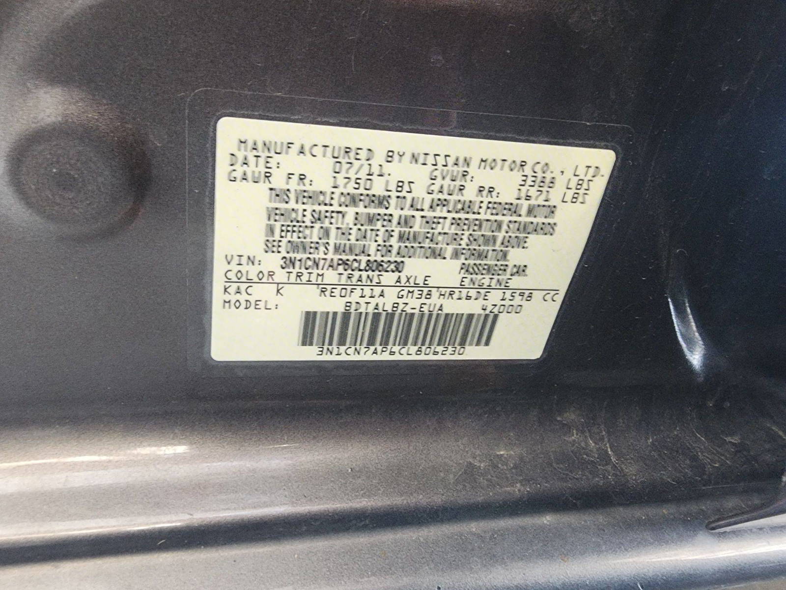 2012 NISSAN VERSA — 184016 Miles — Lot 38524000 — Souq - Marhaba Auctions Used Cars - Image 9
