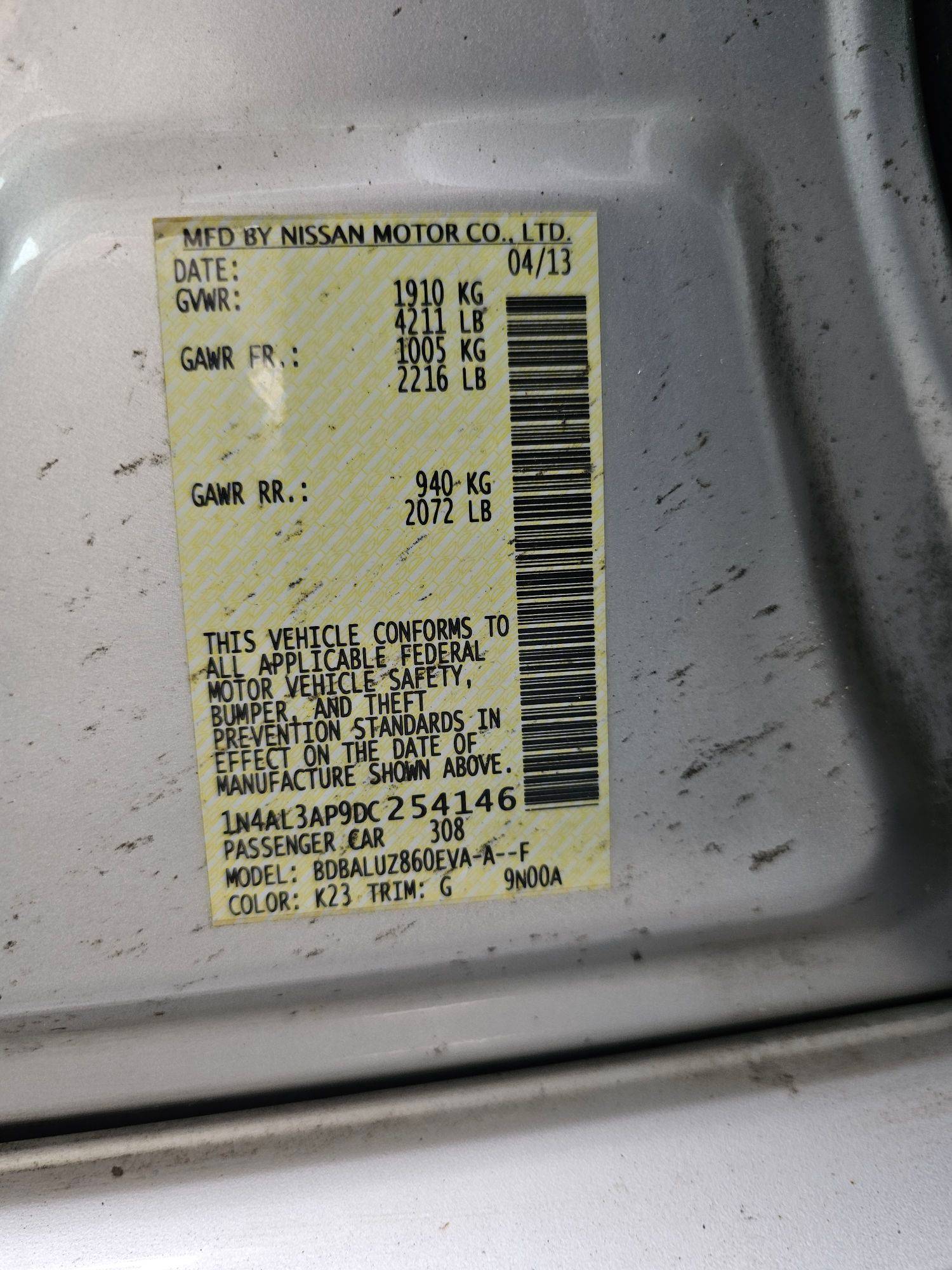 2013 NISSAN ALTIMA — 159464 Miles — Lot P9DC254146 — Souq - Marhaba Auctions Used Cars - Image 9