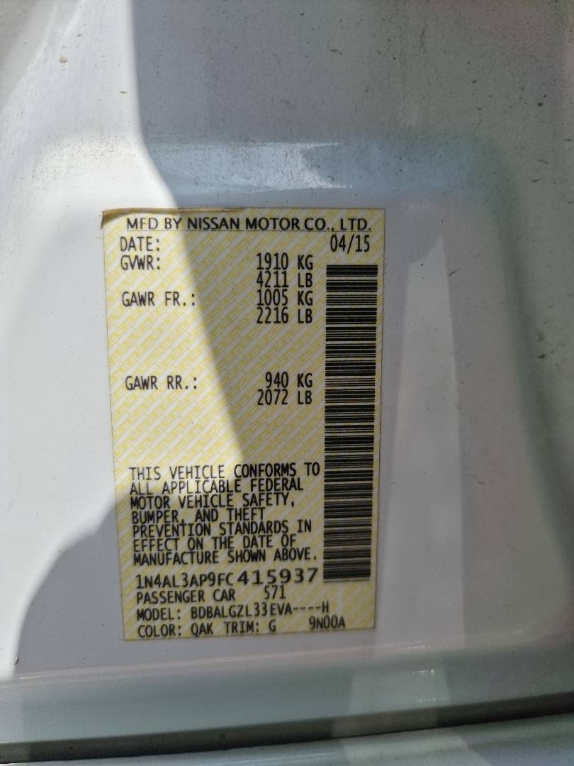 2015 NISSAN ALTIMA — 110766 Miles — Lot 415937 — Ind. 12 - Marhaba Auctions Used Cars - Image 7