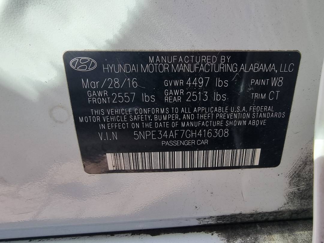 2016 HYUNDAI SONATA — 201398 Miles — Lot H416308 — Ind. 12 - Marhaba Auctions Used Cars - Image 9