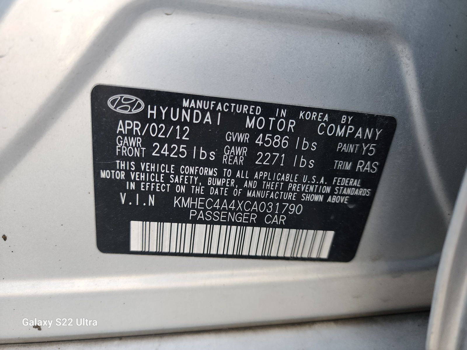 2012 HYUNDAI SONATA — 168446 Miles — Lot 38199715 - Marhaba Auctions Used Cars - Image 11