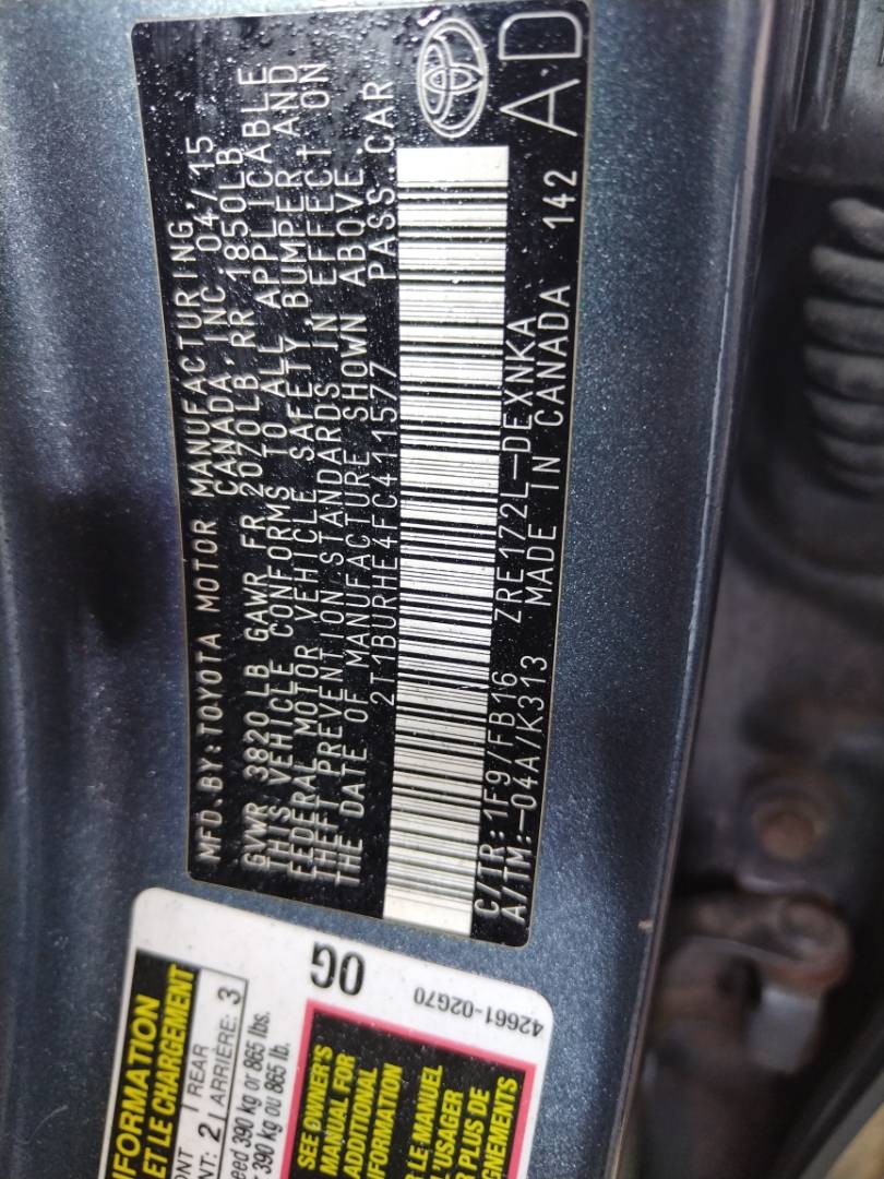 2015 TOYOTA COROLLA — 169850 Miles — Lot 55491513 - Marhaba Auctions Used Cars - Image 3