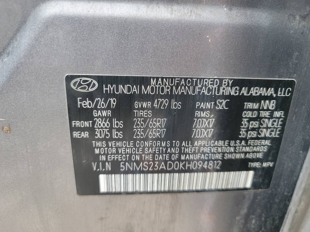 2019 HYUNDAI SANTA FE — 134259 Miles — Lot H094812 — Main - Marhaba Auctions Used Cars - Image 9