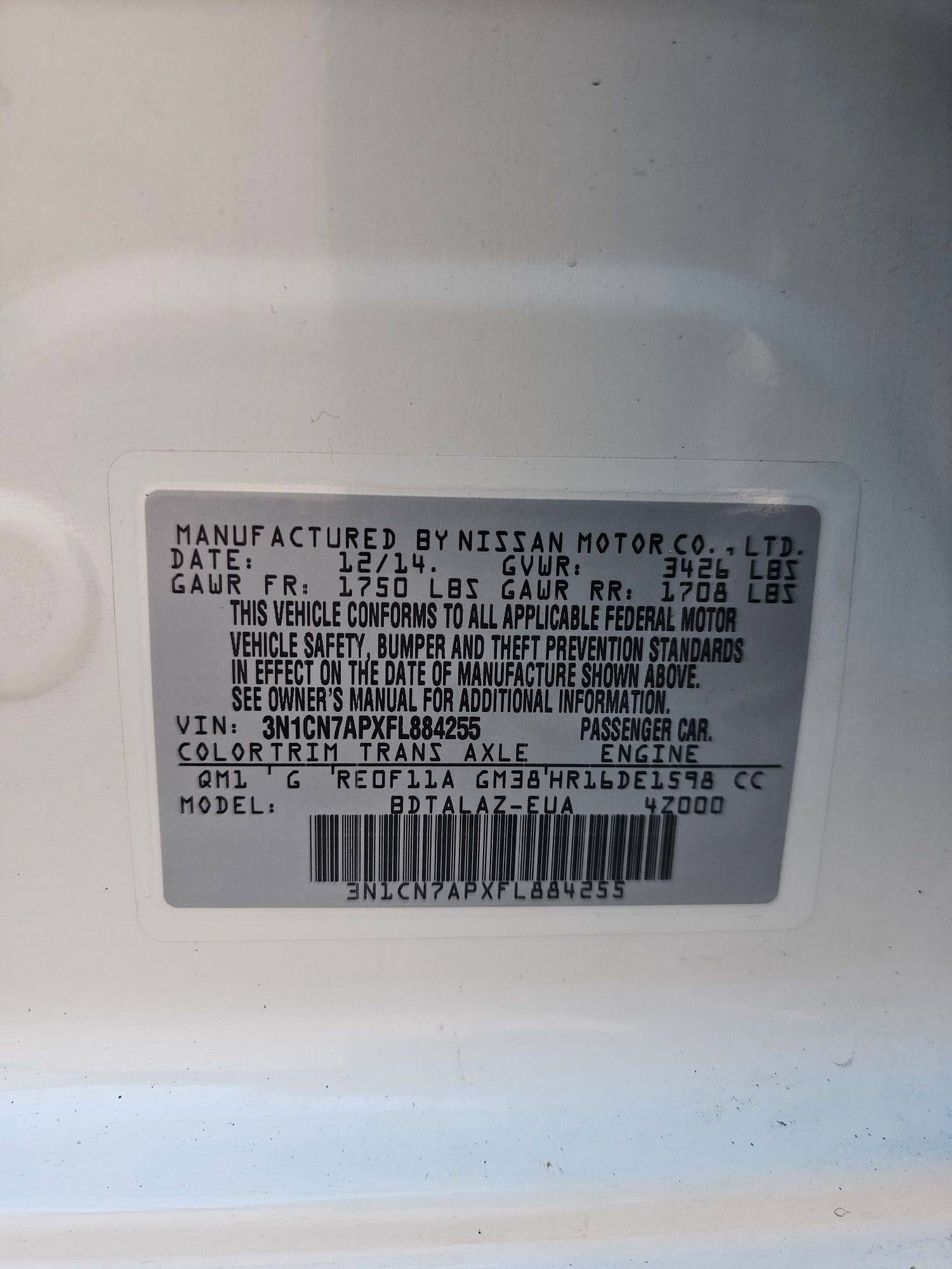 2015 NISSAN VERSA — 76090 Miles — Lot XFL884255 — Souq - Marhaba Auctions Used Cars - Image 9