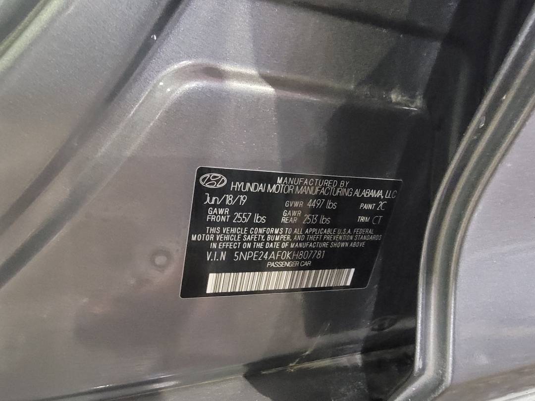 2019 HYUNDAI SONATA — 100898 Miles — Lot F0KH807781 — Main - Marhaba Auctions Used Cars - Image 9