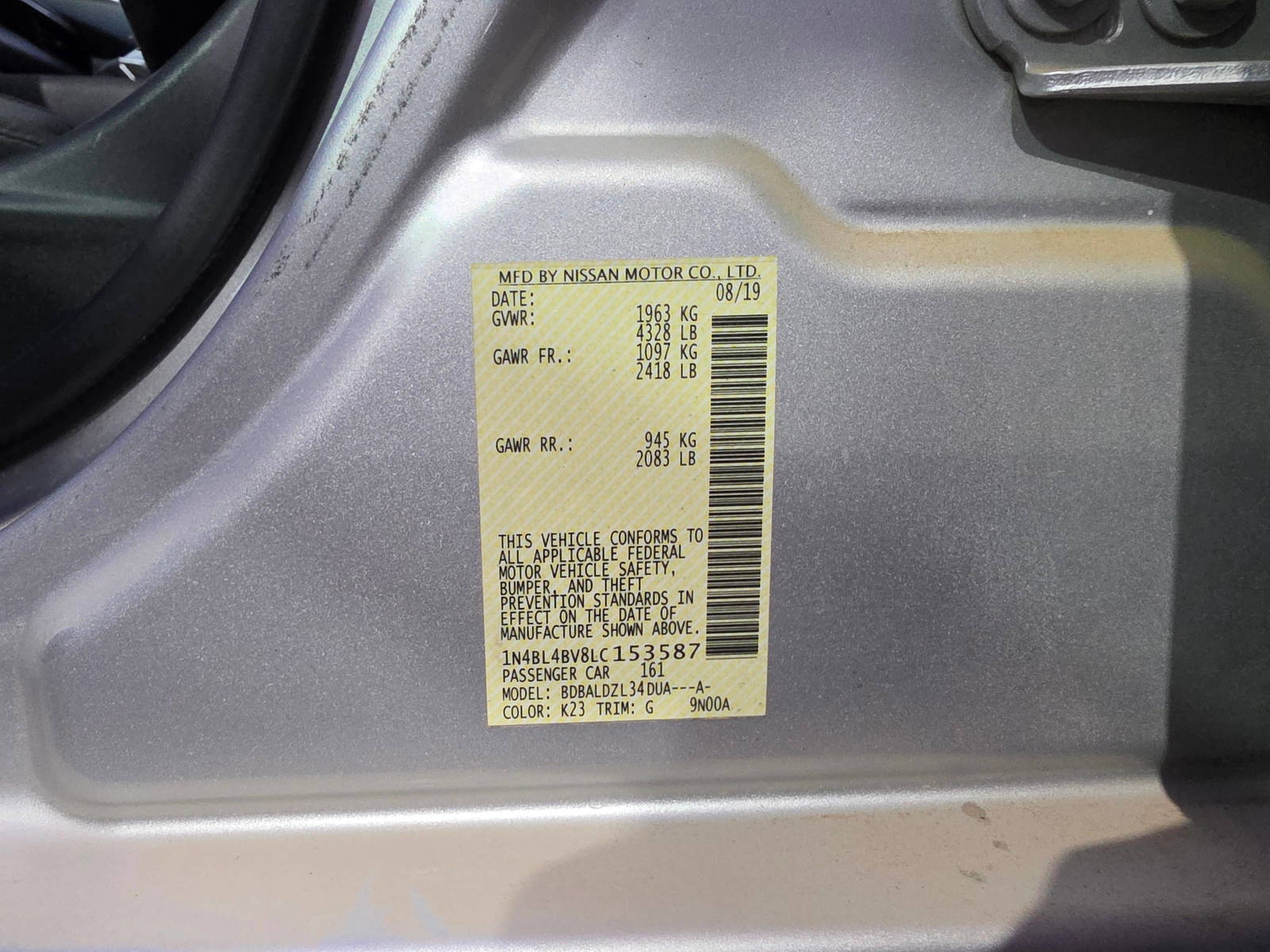 2020 NISSAN ALTIMA — 160623 KM — Lot LC153587 - Marhaba Auctions Used Cars - Image 9