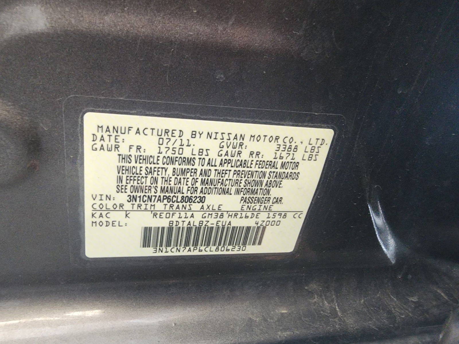 2012 NISSAN VERSA — 184016 Miles — Lot 38524000 — Souq - Marhaba Auctions Used Cars - Image 10