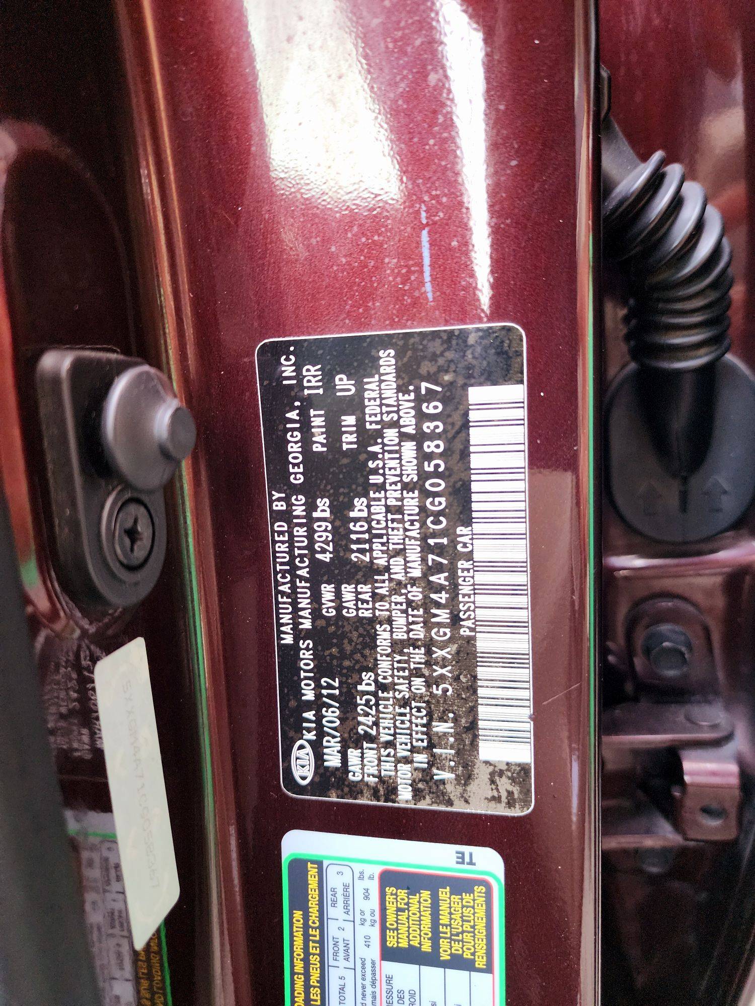 2012 KIA OPTIMA — 149370 Miles — Lot CG058367 — Souq - Marhaba Auctions Used Cars - Image 9