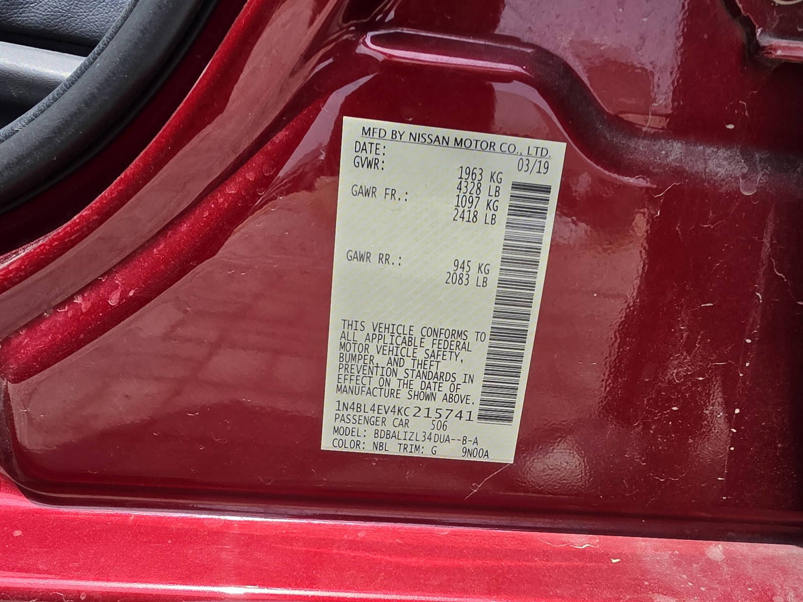 2019 NISSAN ALTIMA — 54986 Miles — Lot KC215741 - Marhaba Auctions Used Cars - Image 12