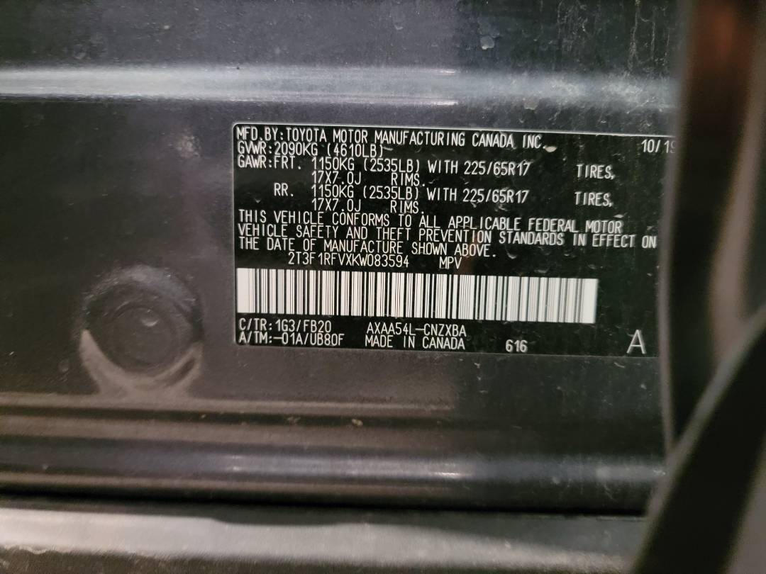 2019 TOYOTA RAV4 — 105371 Miles — Lot W083594 — Main - Marhaba Auctions Used Cars - Image 9