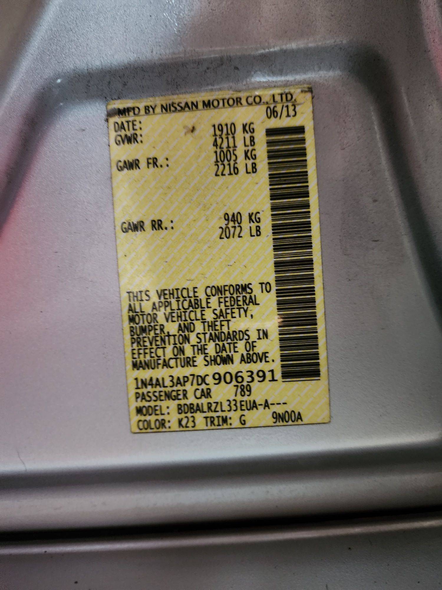 2013 NISSAN ALTIMA — 213945 Miles — Lot 6391 — Al Quoz - Marhaba Auctions Used Cars - Image 10