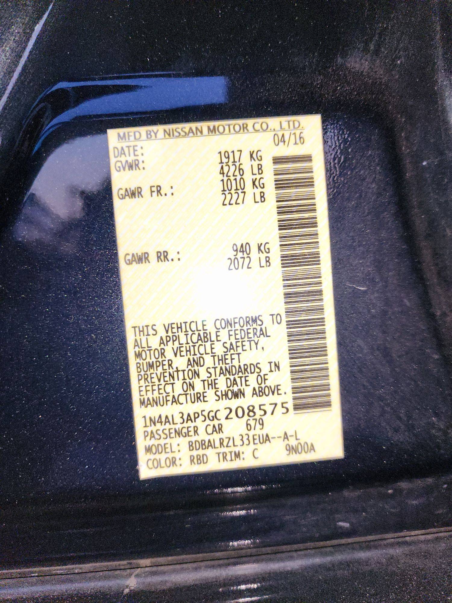 2016 NISSAN ALTIMA — 97211 Miles — Lot 5GC208575 — Souq - Marhaba Auctions Used Cars - Image 10