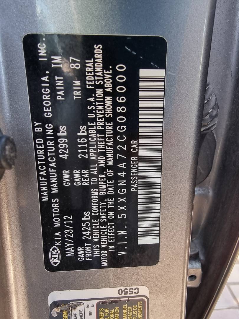 2012 KIA OPTIMA — 187798 Miles — Lot 124587 — Ind. 12 - Marhaba Auctions Used Cars - Image 9