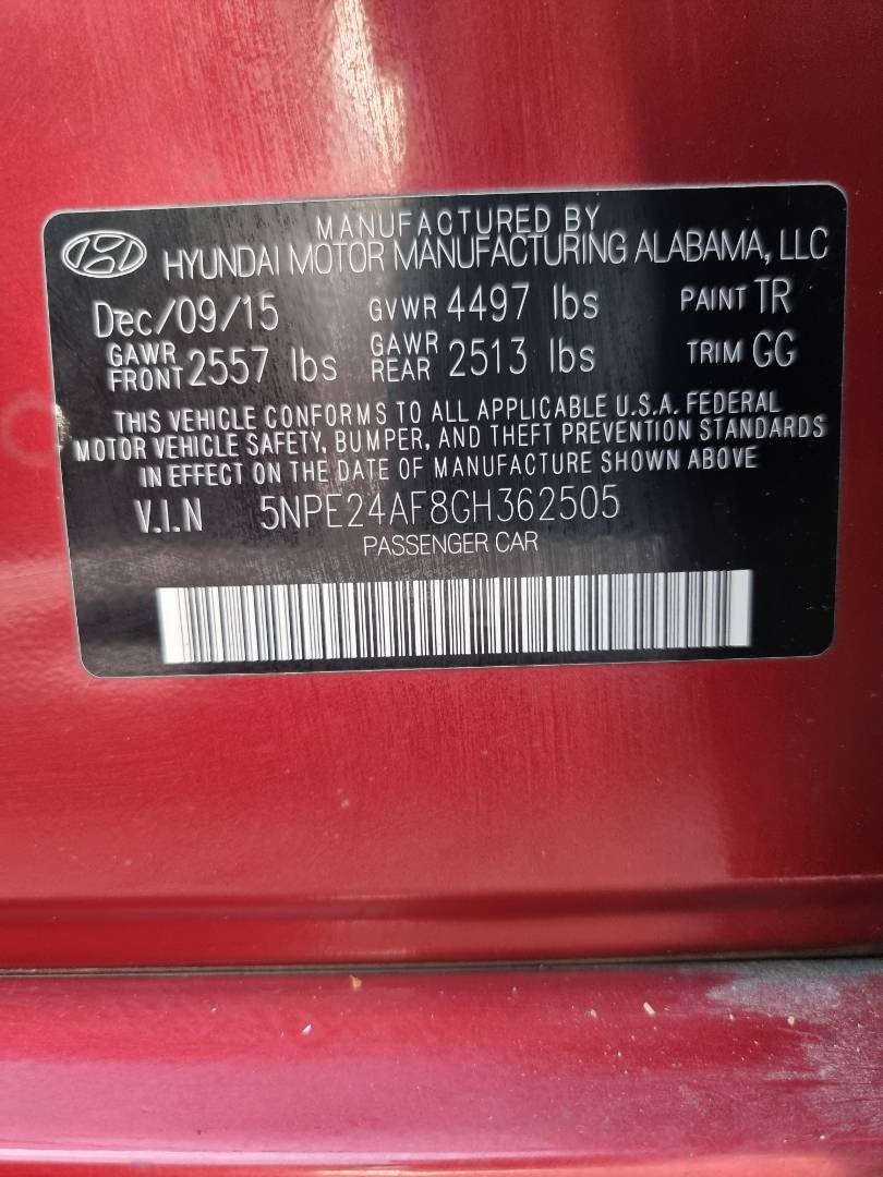 2016 HYUNDAI SONATA — 130818 Miles — Lot 12541748 — Ind. 12 - Marhaba Auctions Used Cars - Image 9