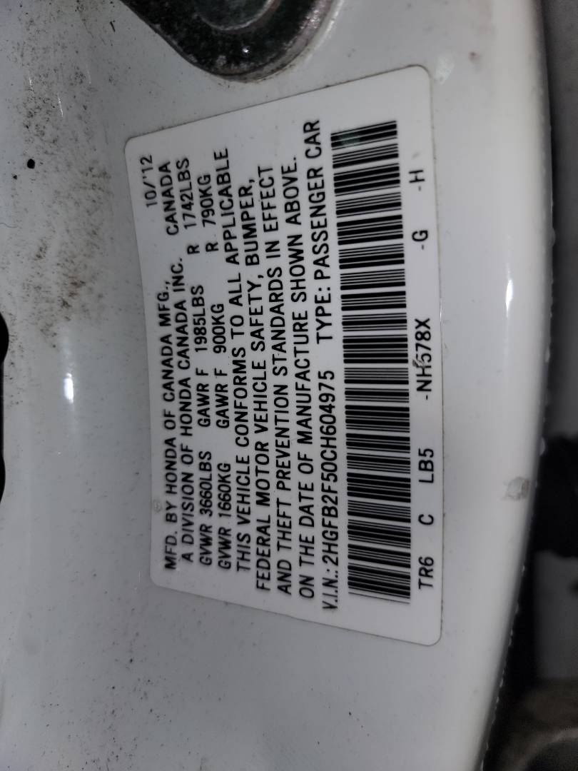 2012 HONDA CIVIC — 148673 Miles — Lot 75543803 - Marhaba Auctions Used Cars - Image 10