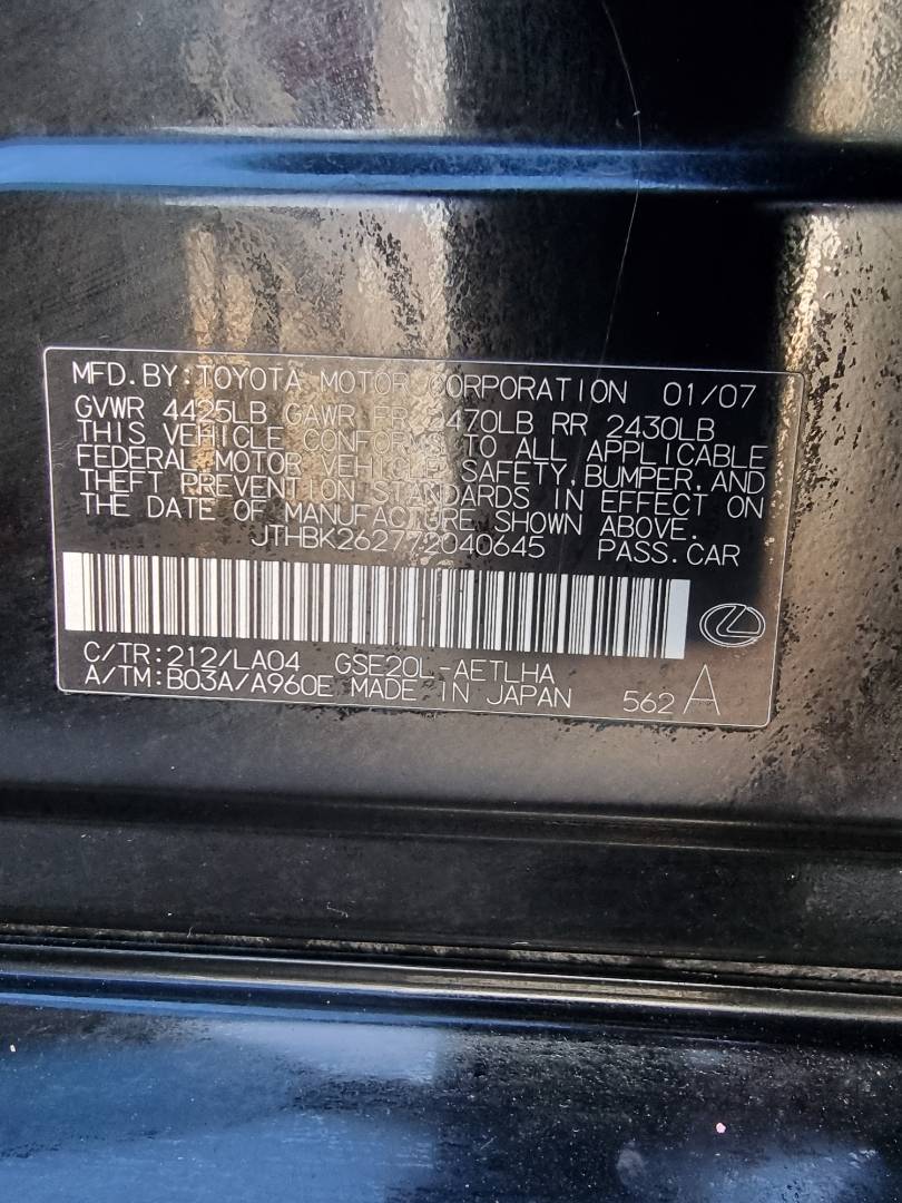 2007 LEXUS IS 250 — 148253 Miles — Lot 125487 — Souq - Marhaba Auctions Used Cars - Image 9