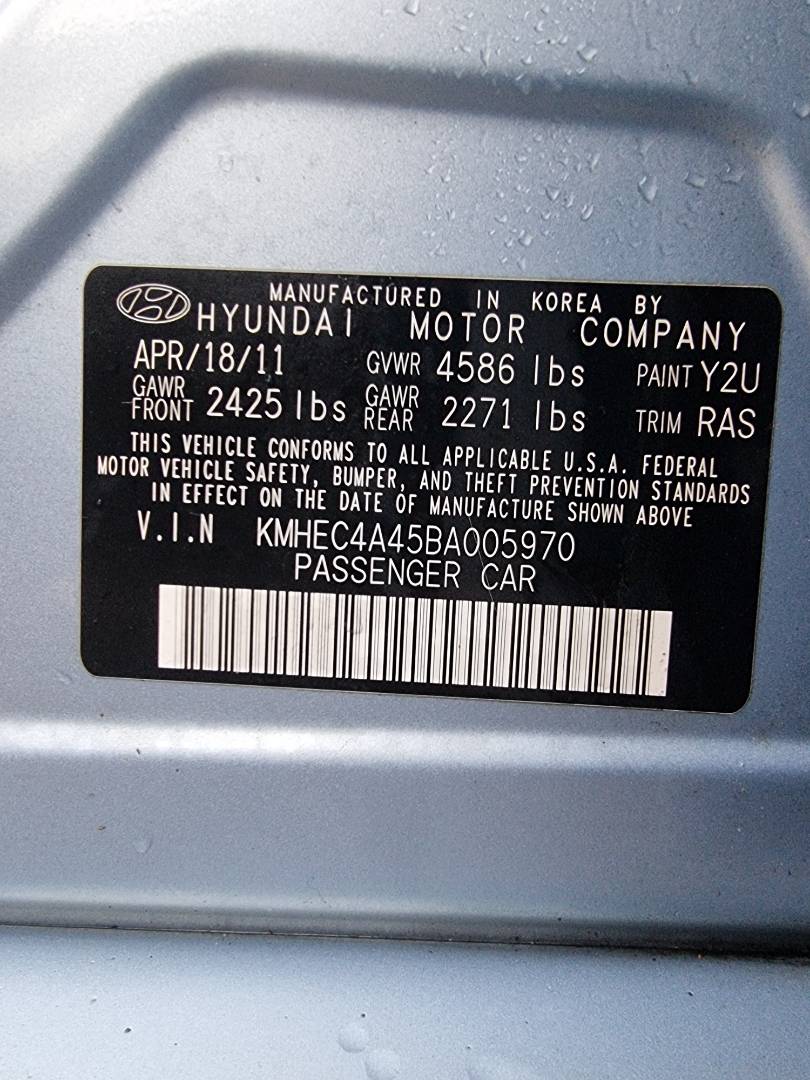 2011 HYUNDAI SONATA — 289491 Miles — Lot 215487 — Ind. 12 - Marhaba Auctions Used Cars - Image 9