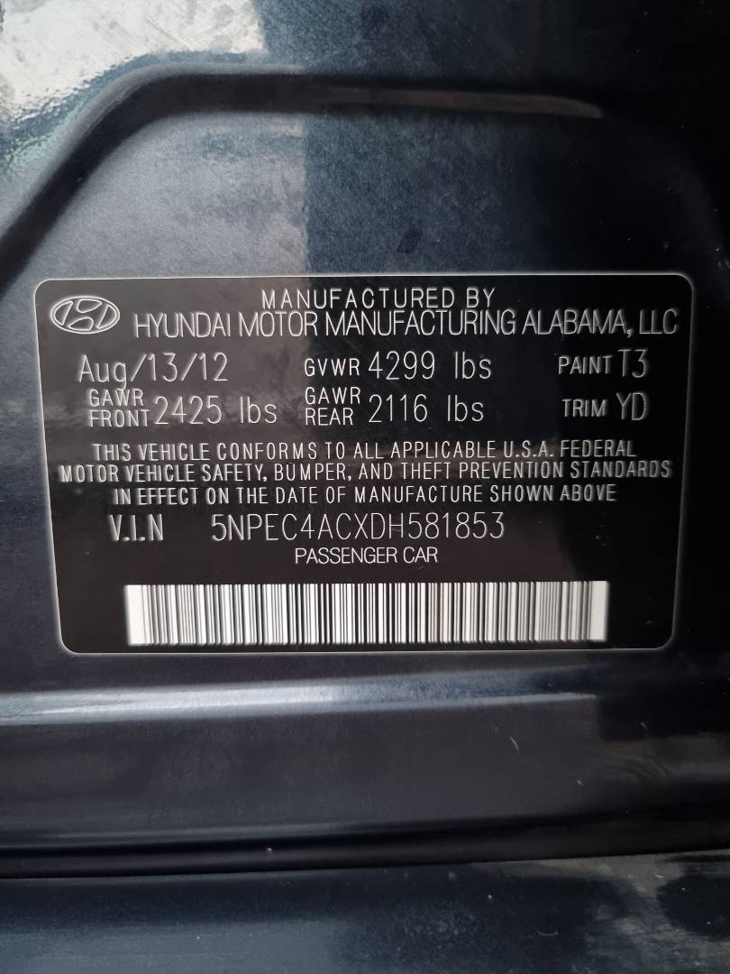 2013 HYUNDAI SONATA — 154907 Miles — Lot 215478 — Ind. 12 - Marhaba Auctions Used Cars - Image 10
