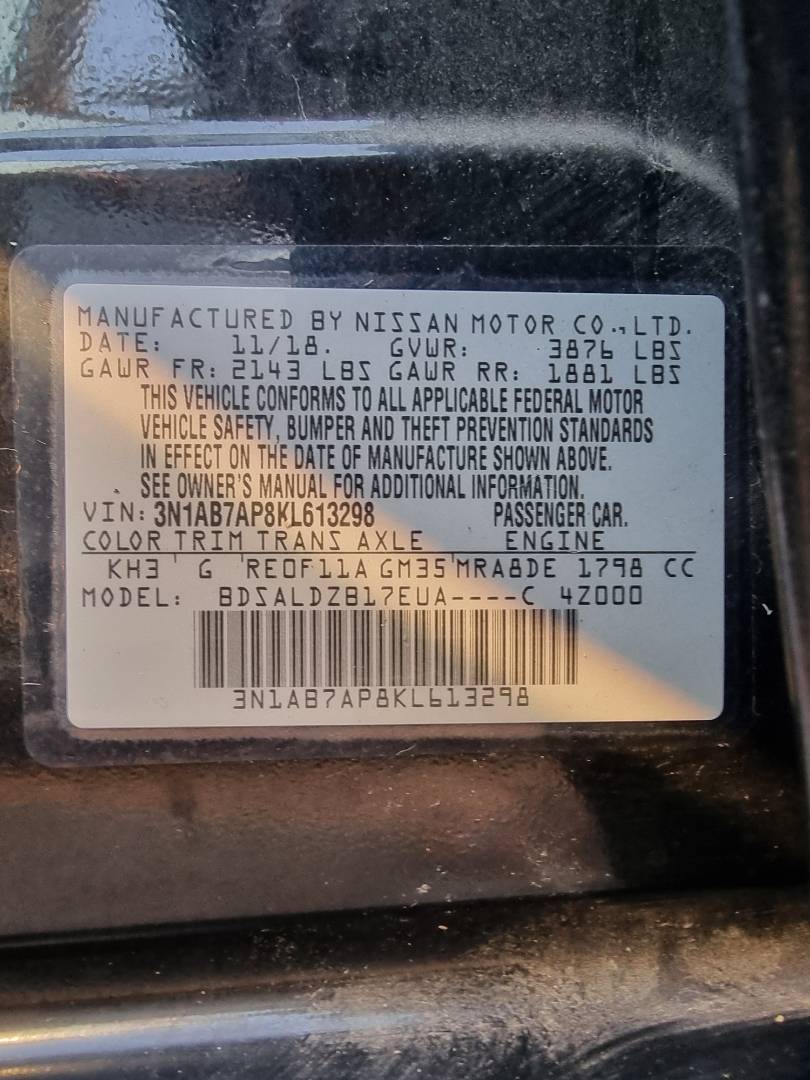 2019 NISSAN SENTRA — 106395 Miles — Lot 125487 — Main - Marhaba Auctions Used Cars - Image 9