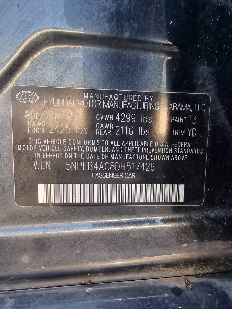 2013 HYUNDAI SONATA — 214903 Miles — Lot 215487 — Ind. 12 - Marhaba Auctions Used Cars - Image 10