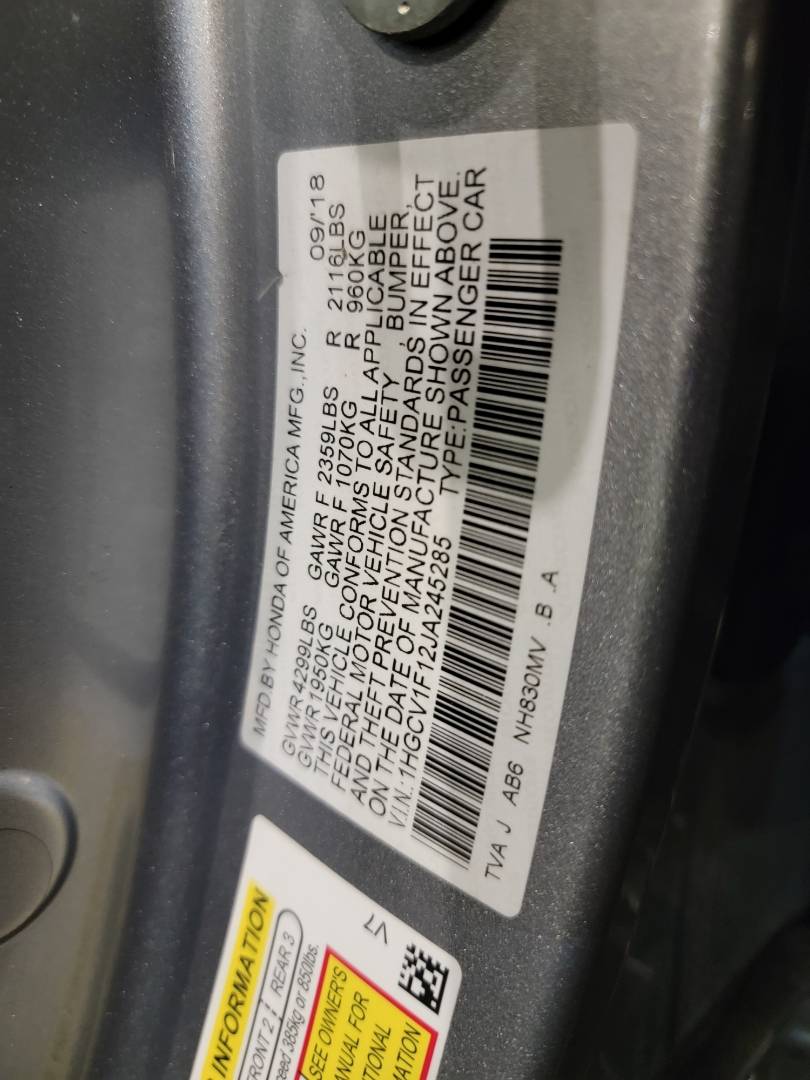 2018 HONDA ACCORD — 122100 Miles — Lot 12JA245285 — Main - Marhaba Auctions Used Cars - Image 9