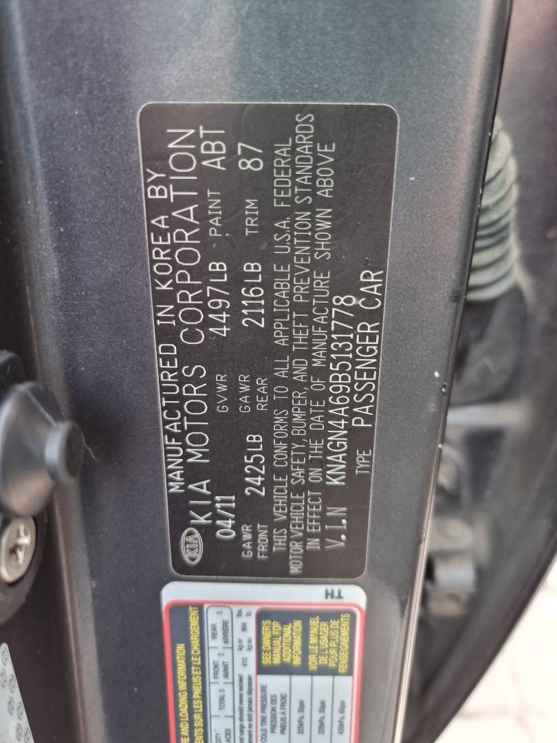 2011 KIA OPTIMA — 80851 Miles — Lot 215487 — Main - Marhaba Auctions Used Cars - Image 10