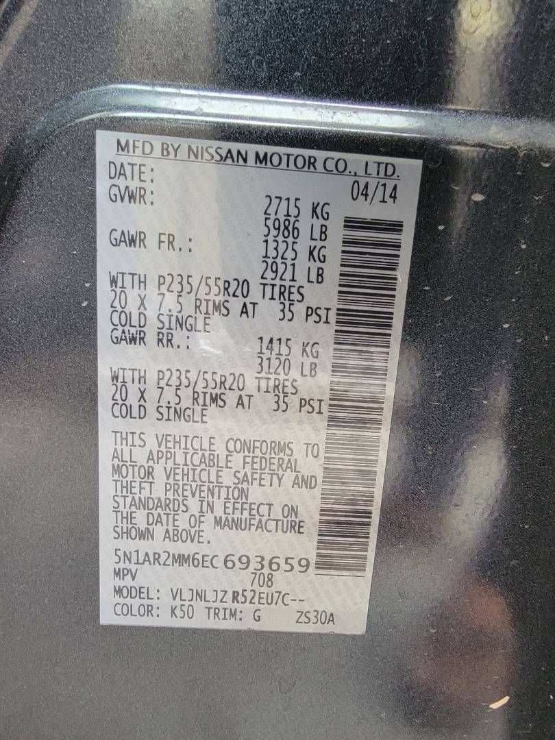 2014 NISSAN PATHFINDER — 127515 Miles — Lot 77081103 - Marhaba Auctions Used Cars - Image 7