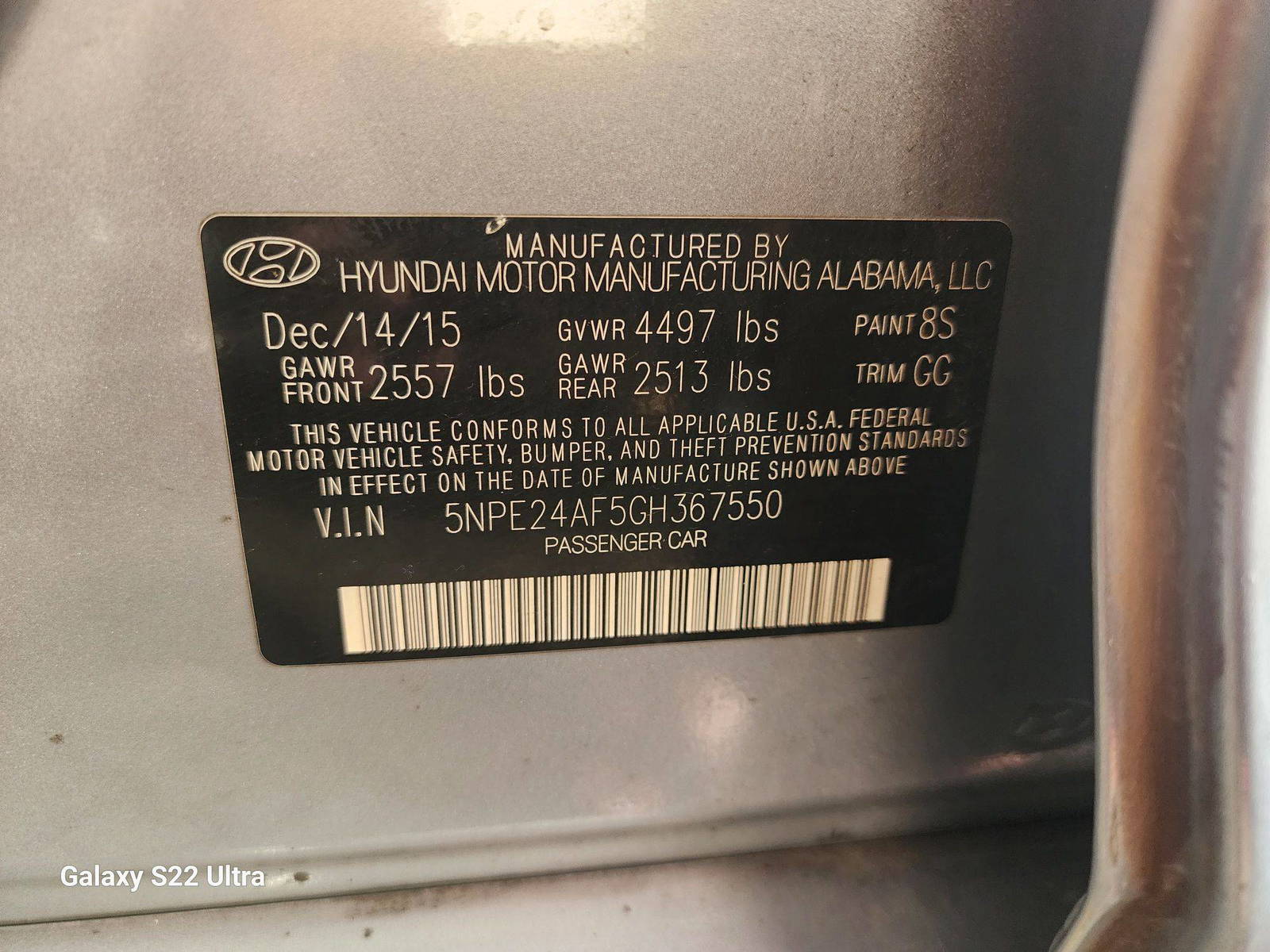 2016 HYUNDAI SONATA — 168047 Miles — Lot 39644004 — Souq - Marhaba Auctions Used Cars - Image 8