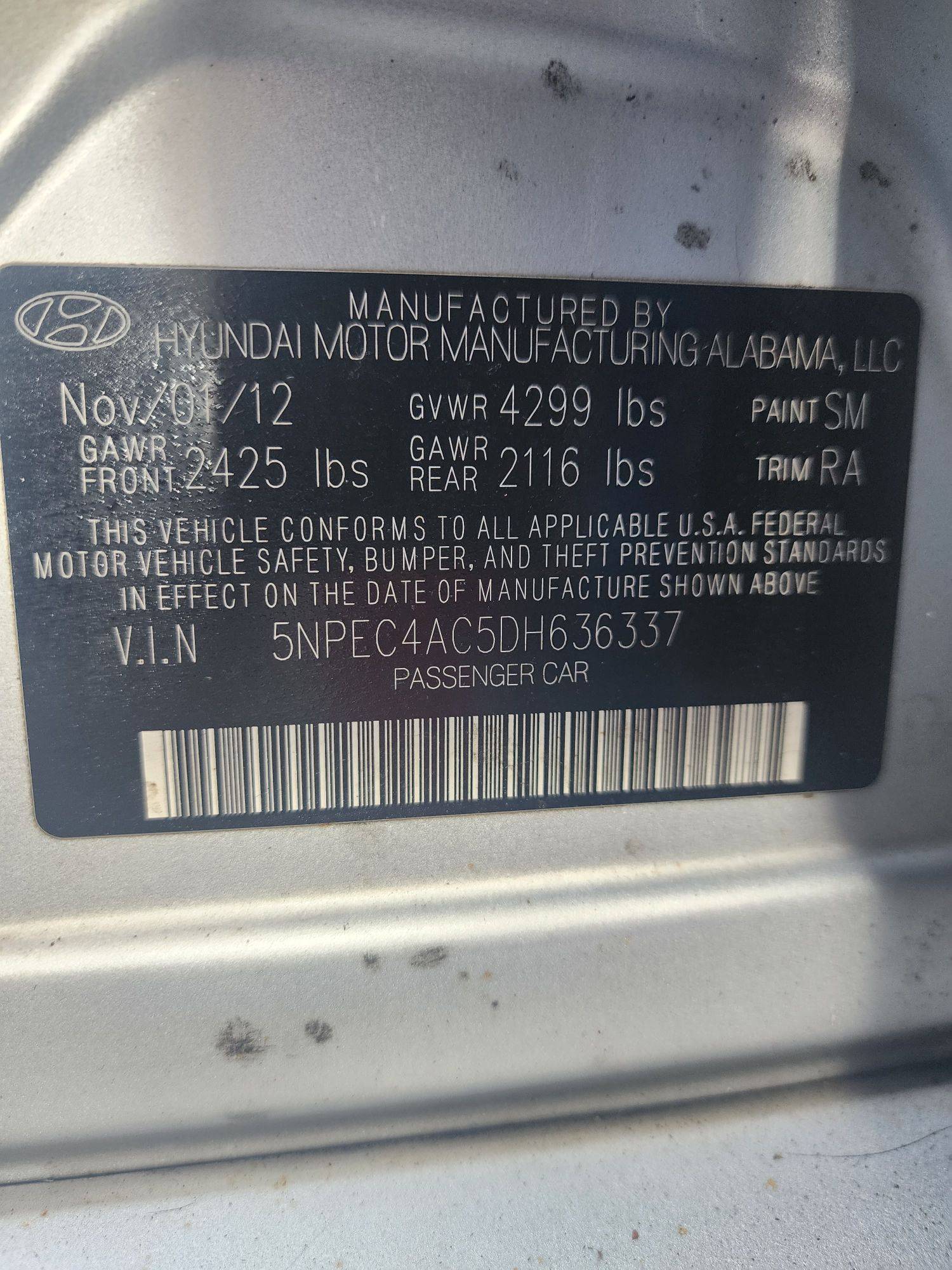 2013 HYUNDAI SONATA — 181470 Miles — Lot 37753183 - Marhaba Auctions Used Cars - Image 3