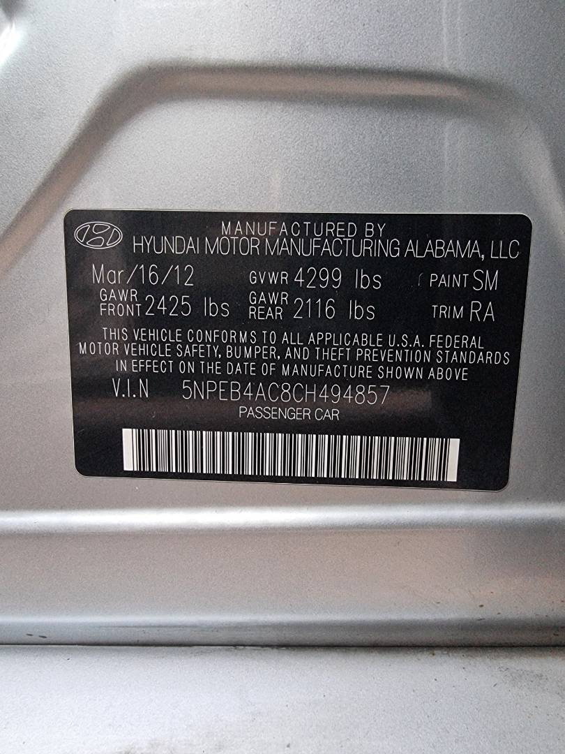 2012 HYUNDAI SONATA — 141925 Miles — Lot 215478 — Ind. 12 - Marhaba Auctions Used Cars - Image 9
