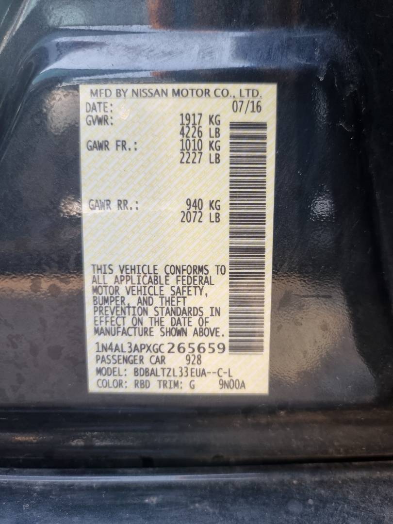 2016 NISSAN ALTIMA — 97466 Miles — Lot 125487 — Ind. 12 - Marhaba Auctions Used Cars - Image 10