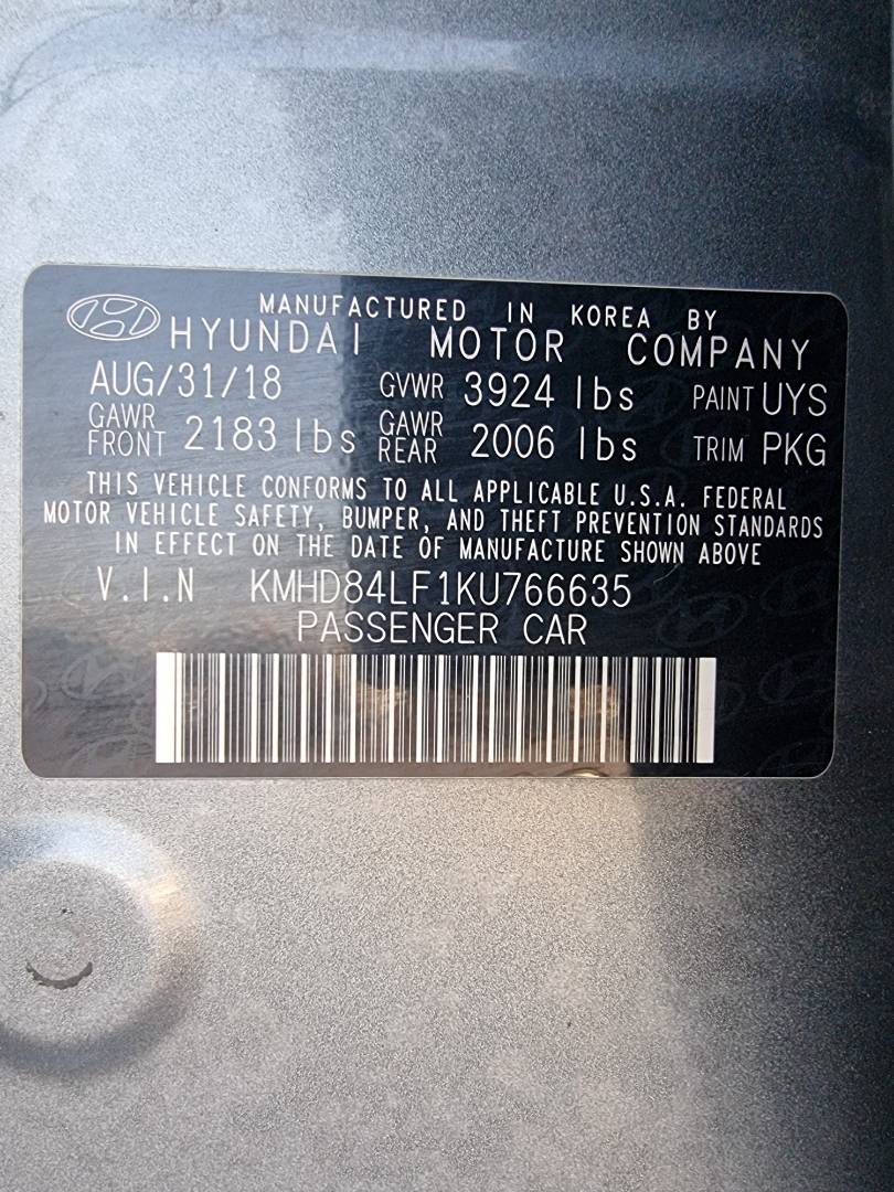 2019 HYUNDAI ELANTRA — 89628 Miles — Lot 125487 — Ind. 12 - Marhaba Auctions Used Cars - Image 9