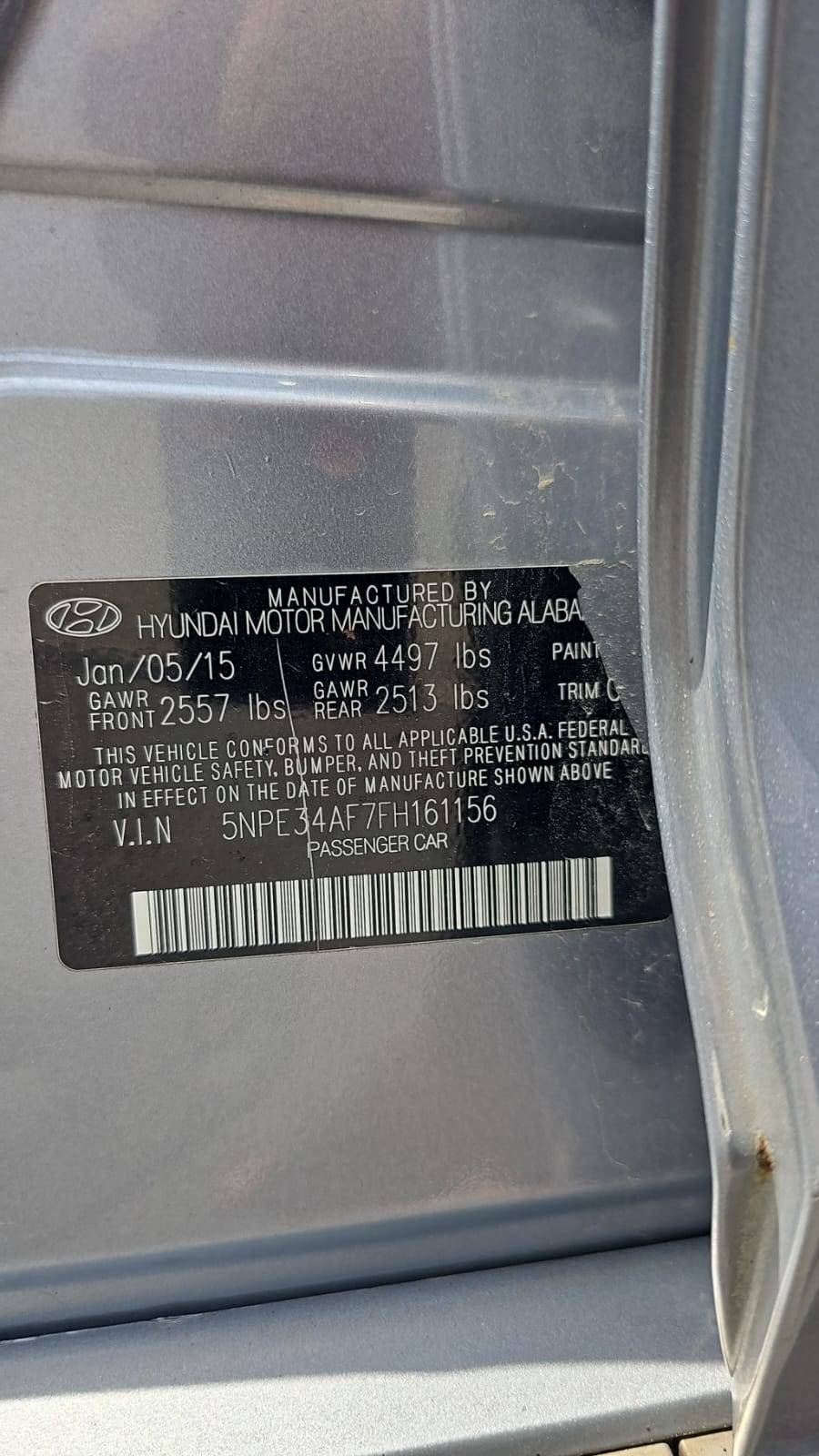 2015 HYUNDAI SONATA — 204571 Miles — Lot FH161156 — Souq - Marhaba Auctions Used Cars - Image 9