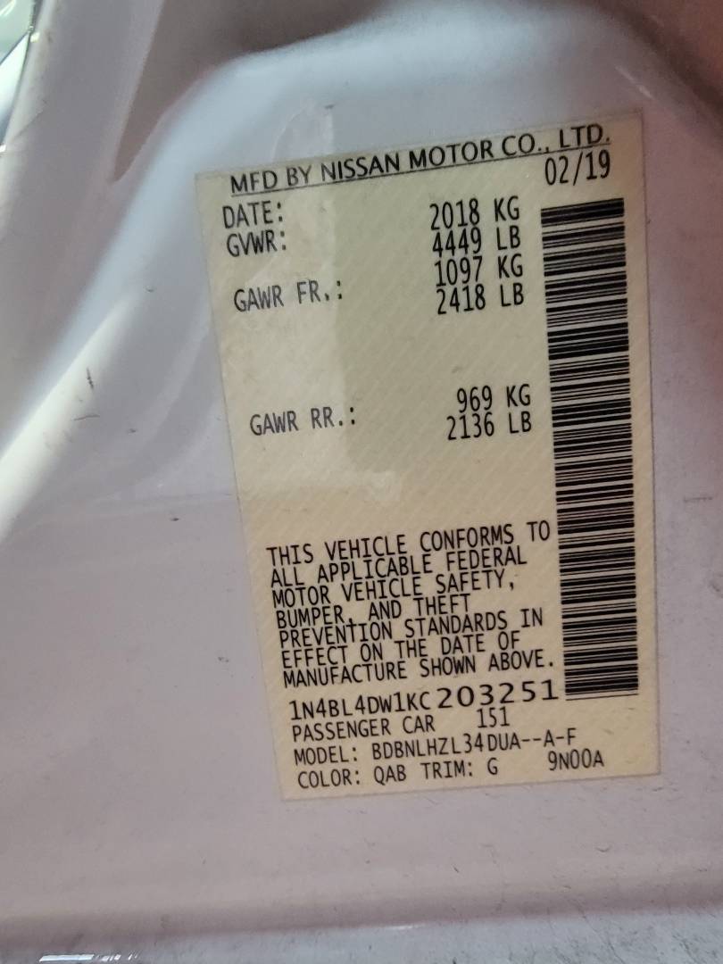 2019 NISSAN ALTIMA — 135789 Miles — Lot 38399526 - Marhaba Auctions Used Cars - Image 9