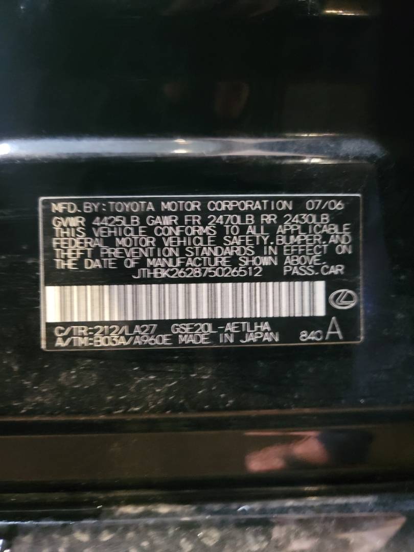 2007 LEXUS IS 250 — 162908 Miles — Lot 38424927 - Marhaba Auctions Used Cars - Image 6