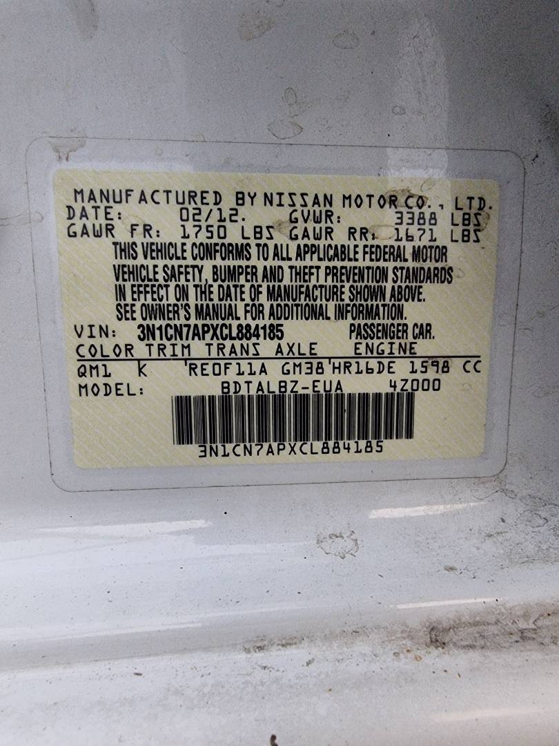 2012 NISSAN VERSA — 121197 Miles — Lot 125487 — Ind. 12 - Marhaba Auctions Used Cars - Image 8